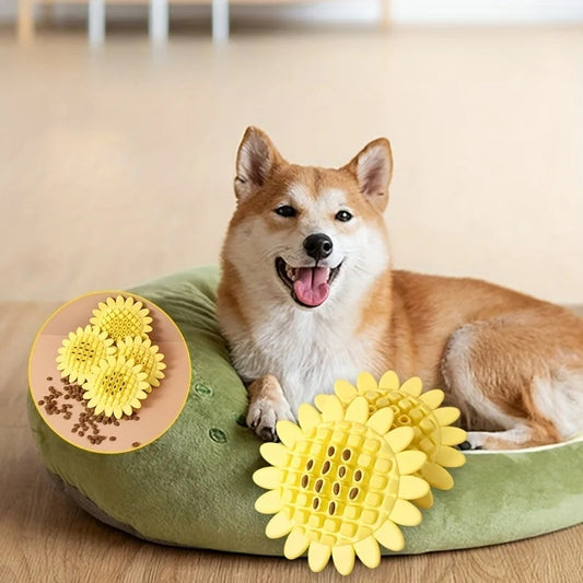 Pet Sunflower Leaky Ball Toys Dogs Chewable And Teething Rubber Toys(Yellow)
