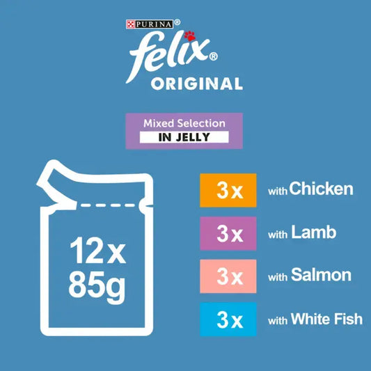FELIX Original Mixed Selection in Jelly Wet Cat Food 12x85g (Pack of 1) - Hungry Tails