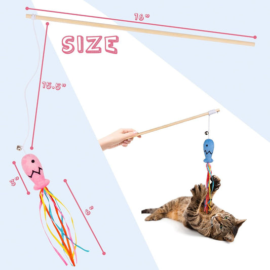 cats playing with fishing rod wood stick