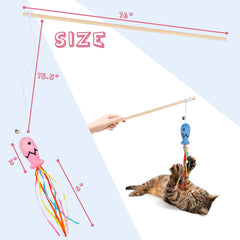 cats playing with fishing rod wood stick