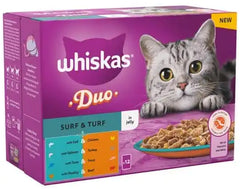 Whiskas 1+ Duo Surf and Turf, Adult Cat Food Pouches in Jelly 40 x 85g (Pack of 1)