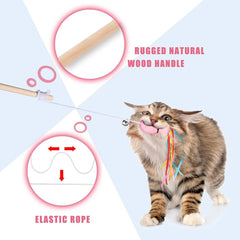 wood handle and elastic rope toy for playing cats